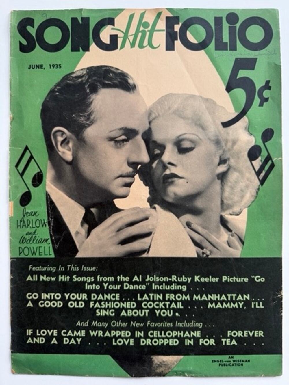 1935 Song Hit Folio William Powell Jean Harlow Movie Magazine Reckless Hollywood